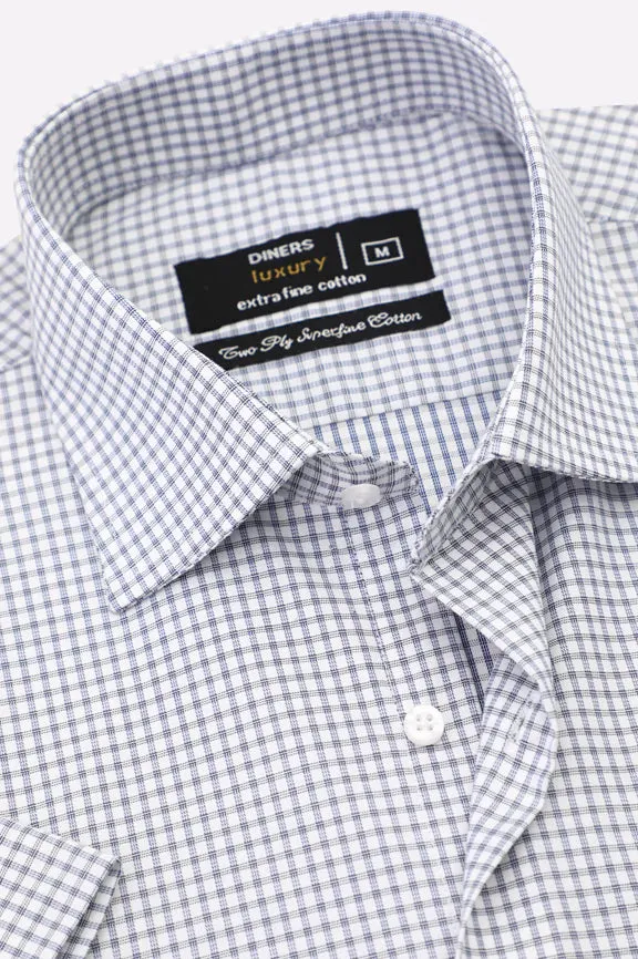 Blue Mini-Check Formal Shirt (Half Sleeves)