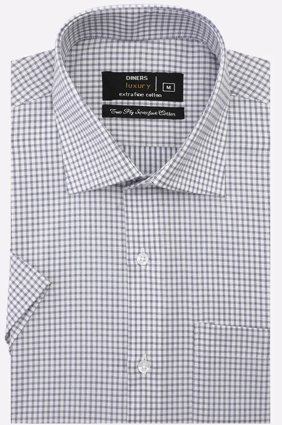 Blue Mini-Check Formal Shirt (Half Sleeves)