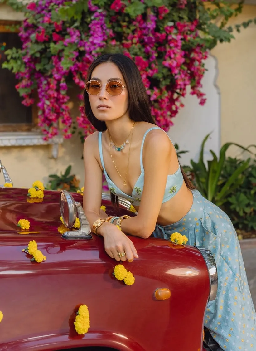 Blue palm trees bralette and pants
