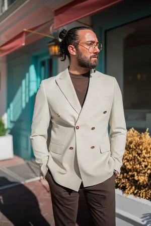 Brabion Lance Beige Slim Fit Double Breasted Blazer - Versatile Style for Every Occasion