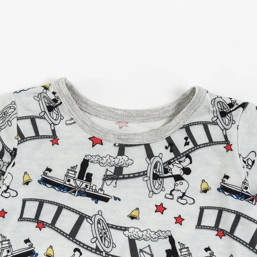 Cartoon Mouse Cruise Ship Print Bamboo Kids Pajama Short Set