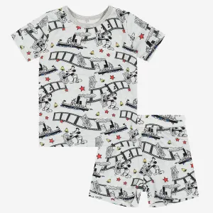 Cartoon Mouse Cruise Ship Print Bamboo Kids Pajama Short Set
