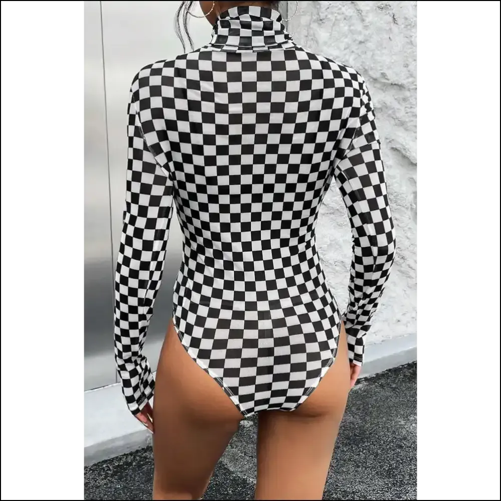 Check Yourself Before you Wreck Yourself Black Checkered Bodysuit