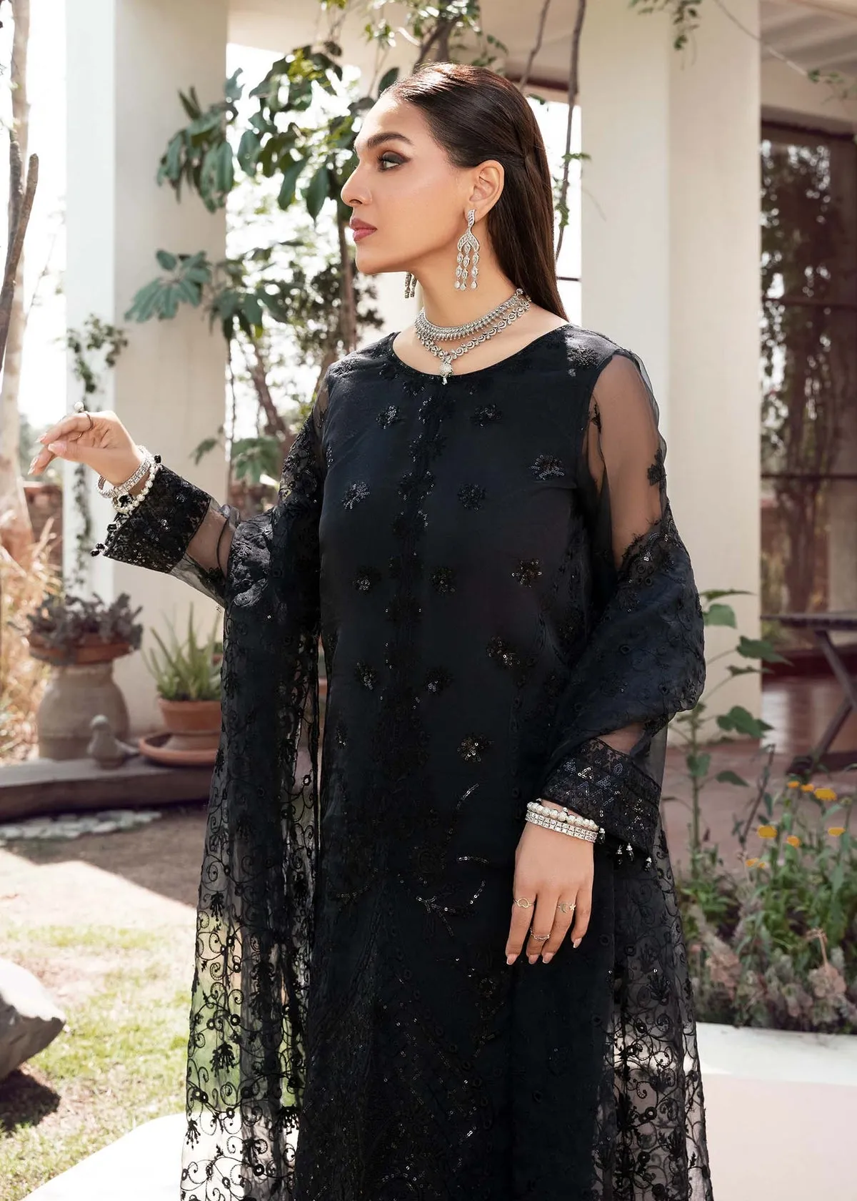 Classic Black Embroidered Pakistani Salwar Kameez Dupatta Suit