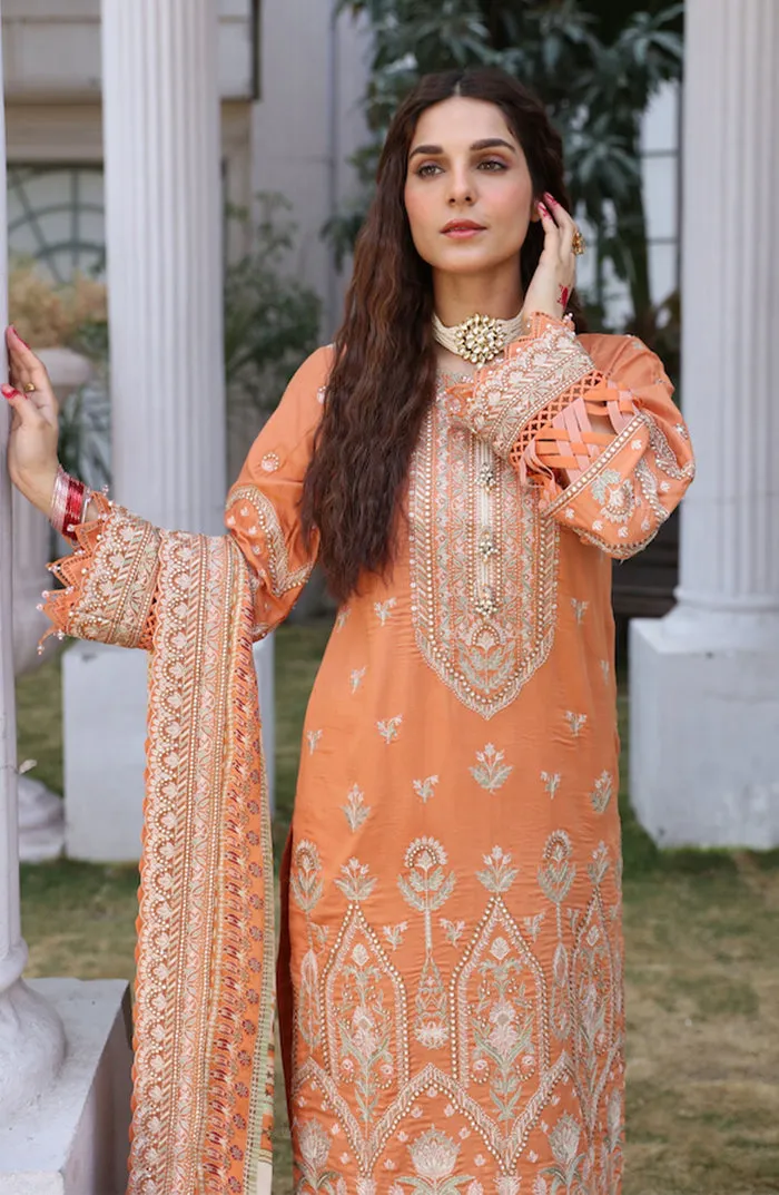 Classic Orange Embroidered Pakistani Salwar Kameez Party Dress