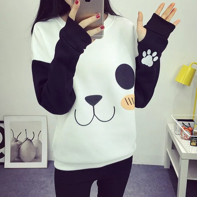 College Wind Women Hoodies Fashion Cartoon Panda Sweatshirts Casual Printed Mixed Color Harajuku Tracksuits Female
