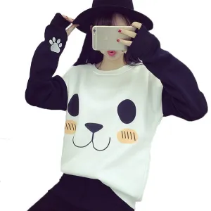 College Wind Women Hoodies Fashion Cartoon Panda Sweatshirts Casual Printed Mixed Color Harajuku Tracksuits Female