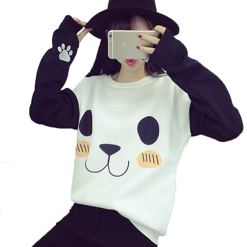 College Wind Women Hoodies Fashion Cartoon Panda Sweatshirts Casual Printed Mixed Color Harajuku Tracksuits Female
