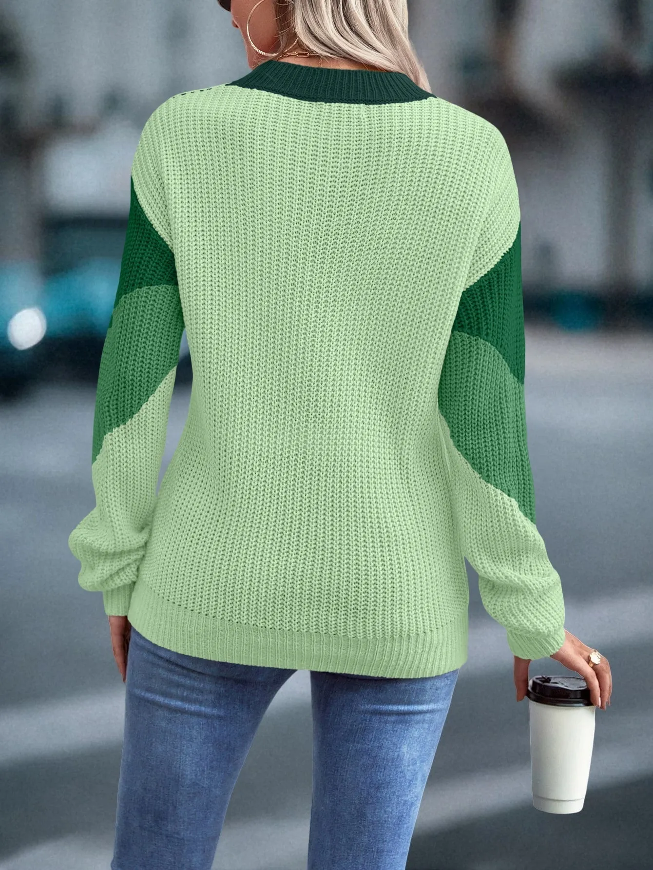 Color Block Chevron Pattern Drop Shoulder Sweater