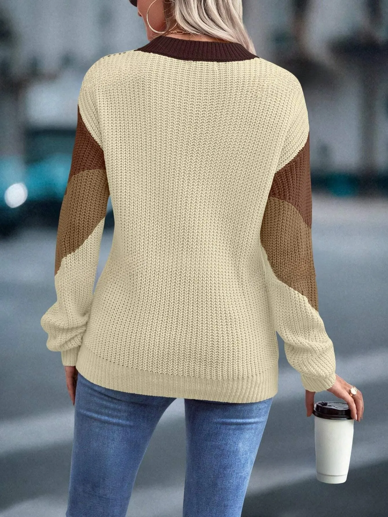 Color Block Chevron Pattern Drop Shoulder Sweater