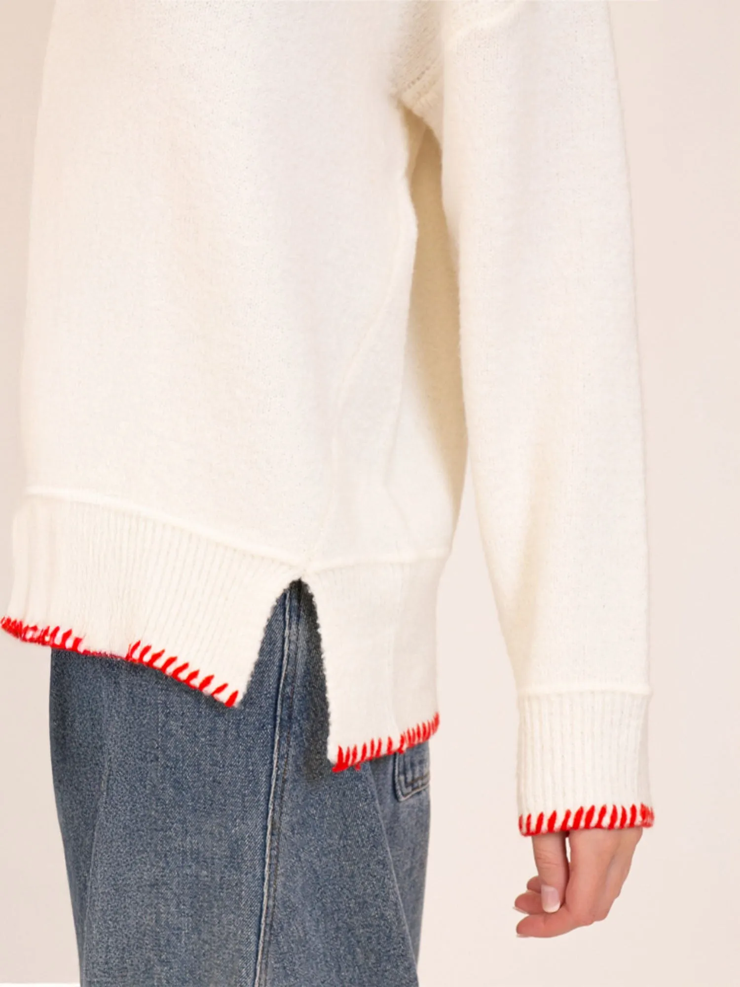 Contrast Stitch Polo Pullover Sweater