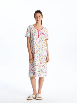 Crew Neck Floral Short Sleeve Women Nightgown