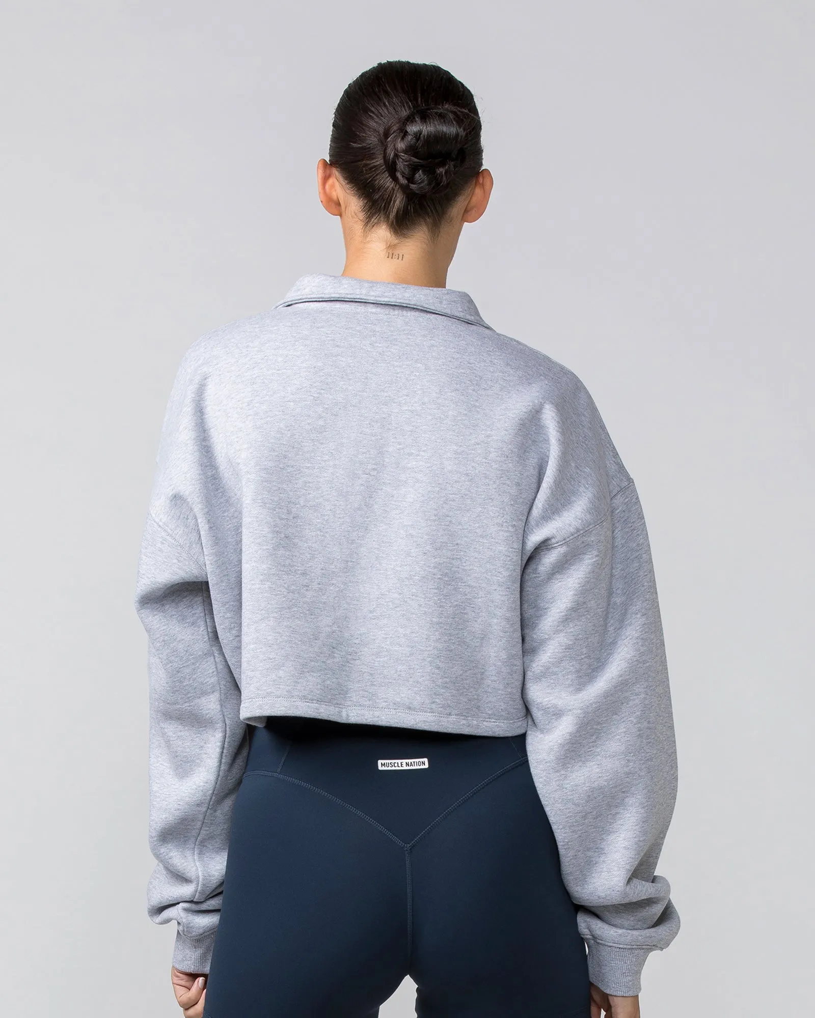 Cropped Quarter Zip - Light Grey Marl