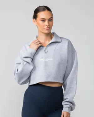 Cropped Quarter Zip - Light Grey Marl