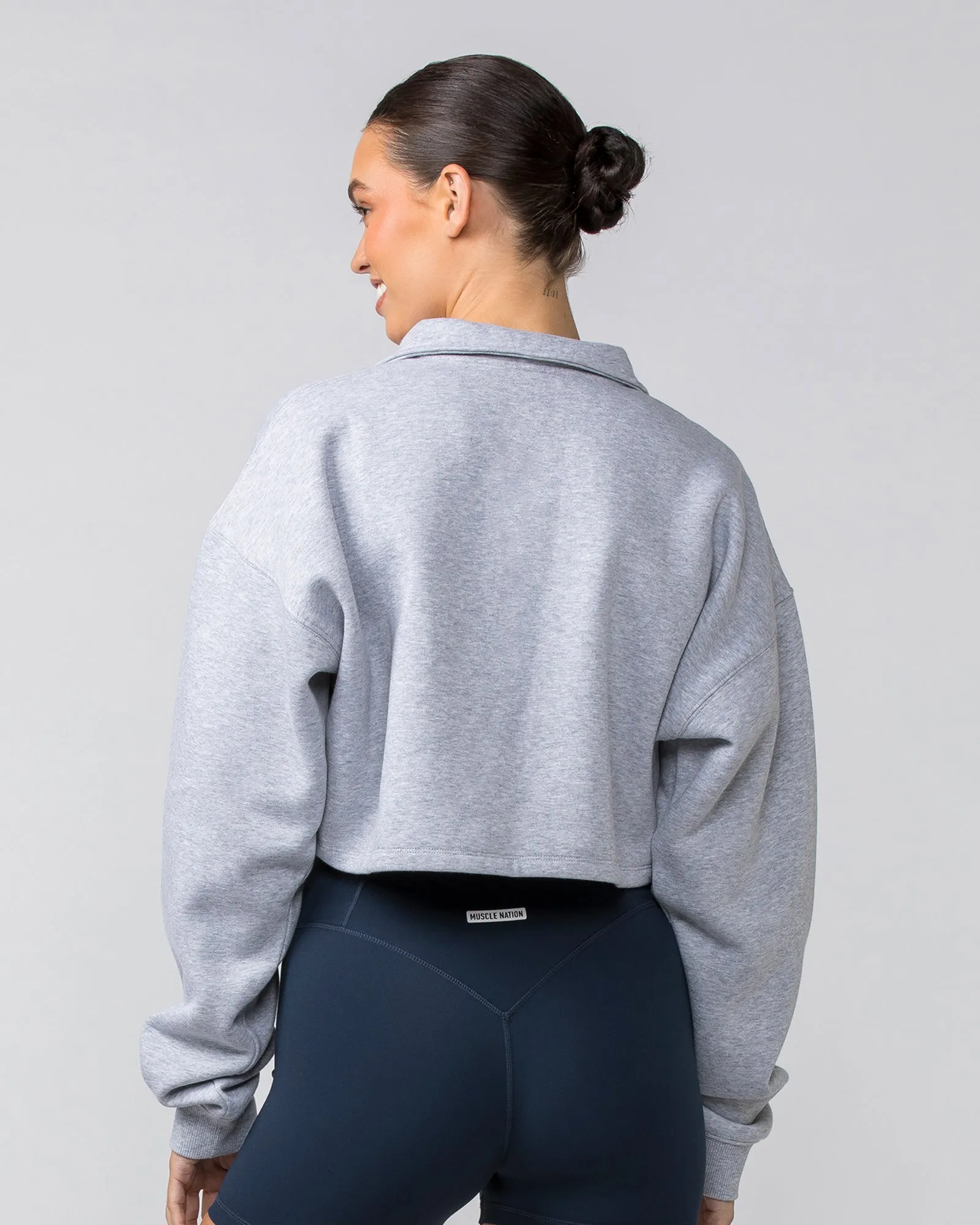 Cropped Quarter Zip - Light Grey Marl
