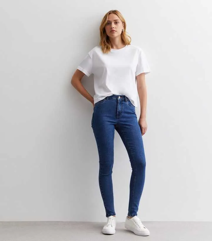 Dark Blue Mid Rise Skinny Jeans