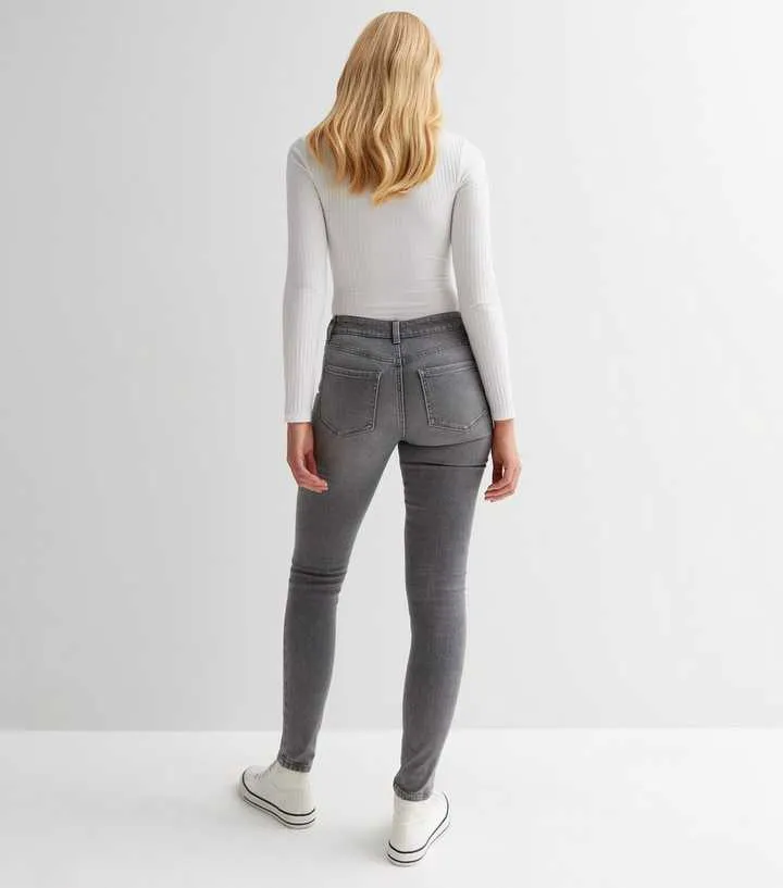 Dark Grey Mid Rise Skinny Jeans