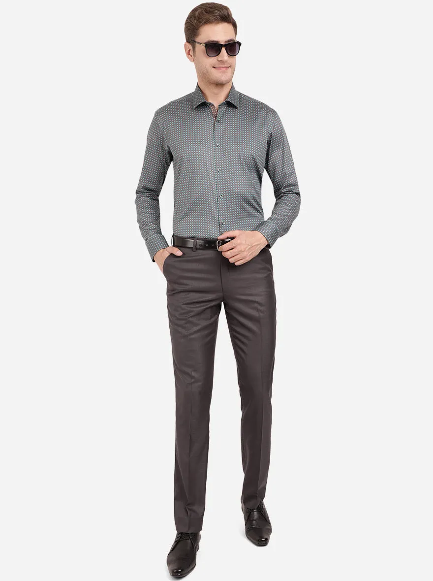 Dark Grey Solid Classic Fit Formal Trouser | Greenfibre