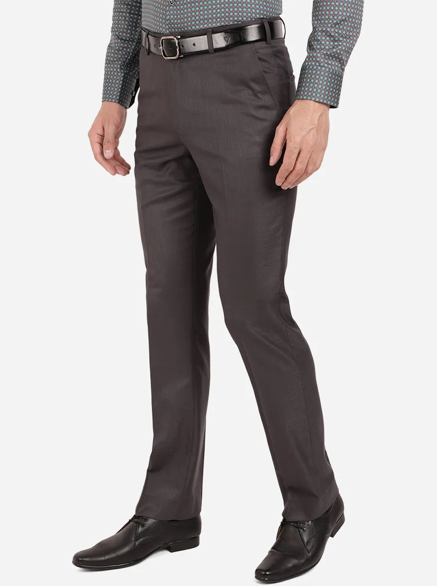Dark Grey Solid Classic Fit Formal Trouser | Greenfibre