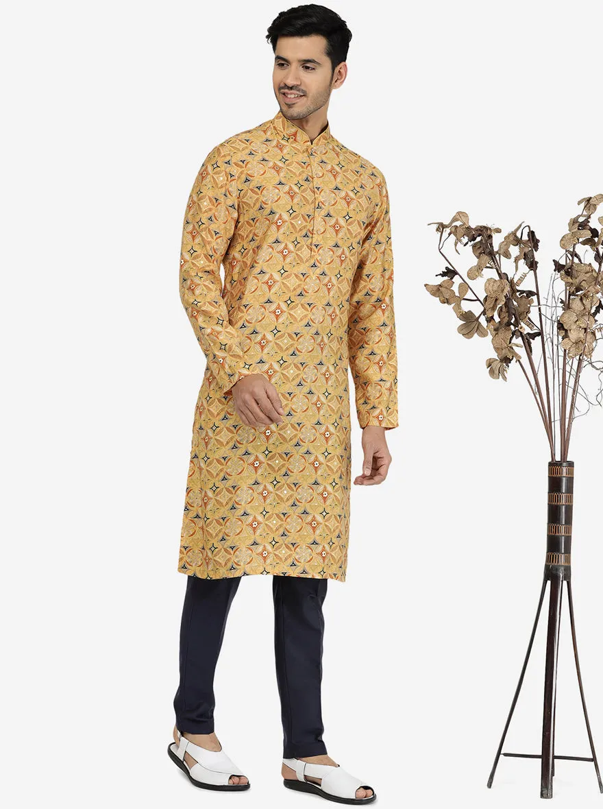 Designer Light Brown Printed Kurta | The Kurta Company