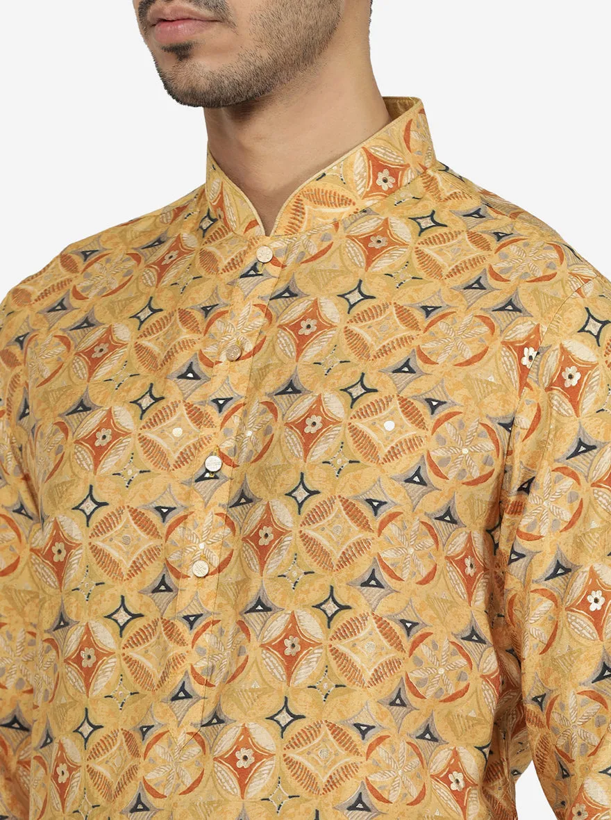 Designer Light Brown Printed Kurta | The Kurta Company