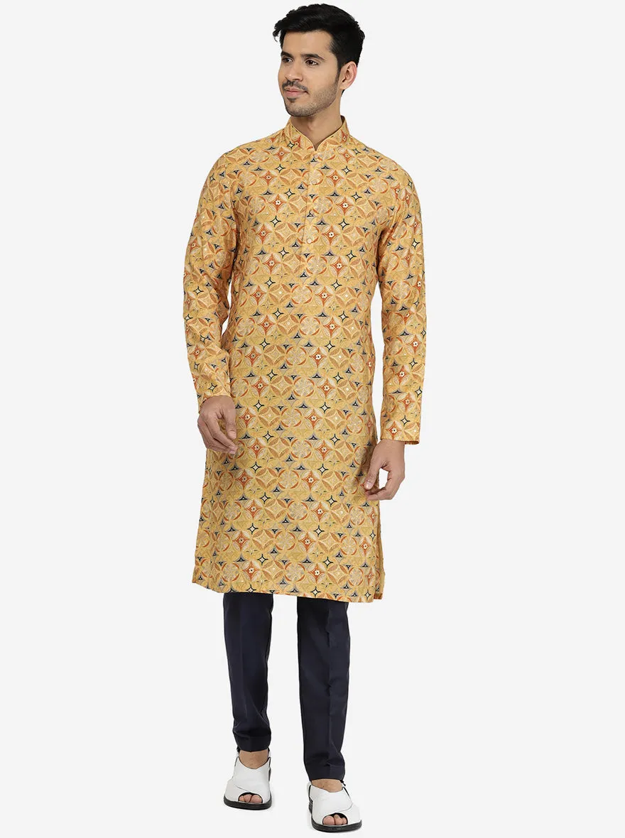 Designer Light Brown Printed Kurta | The Kurta Company