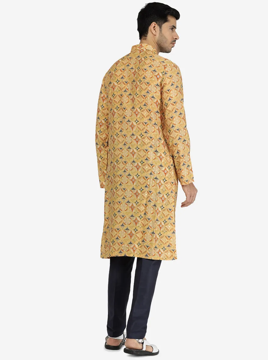 Designer Light Brown Printed Kurta | The Kurta Company