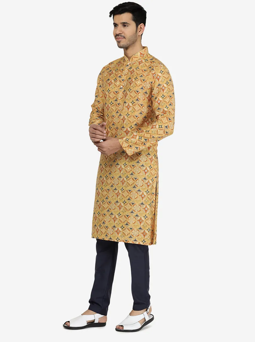 Designer Light Brown Printed Kurta | The Kurta Company