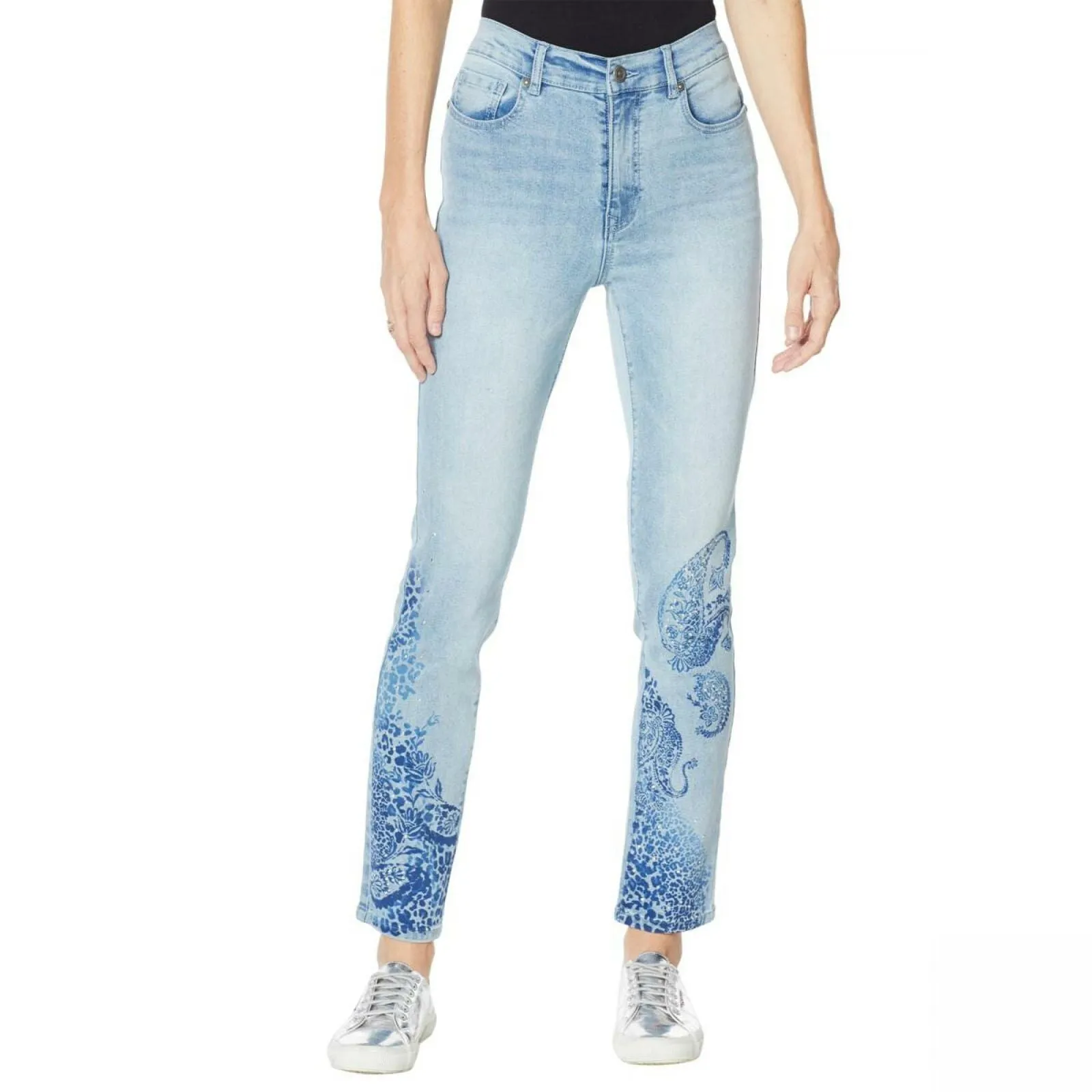 DG2 by Diane Gilman Stretch Artwork Slim Leg Jeans Petite Plus 22WP Chambray