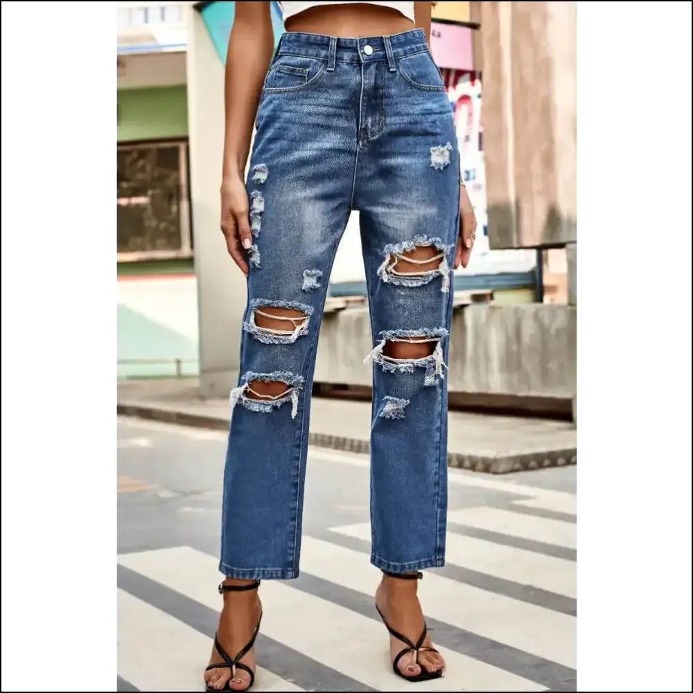Distressed High Waist Straight Jeans: Wear your Personality, not your Ex's! 😂