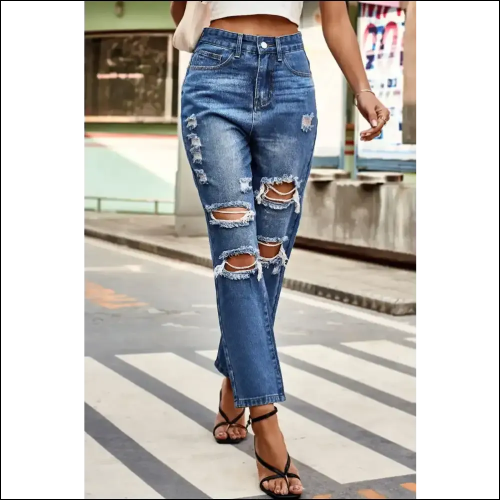 Distressed High Waist Straight Jeans: Wear your Personality, not your Ex's! 😂
