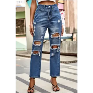 Distressed High Waist Straight Jeans: Wear your Personality, not your Ex's! 😂