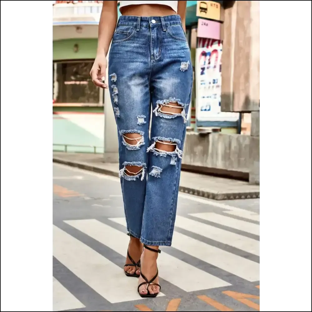 Distressed High Waist Straight Jeans: Wear your Personality, not your Ex's! 😂