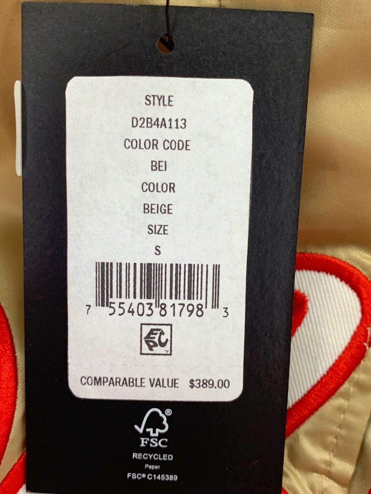 DKNY Beige Black Satin Varsity Jacket UK S