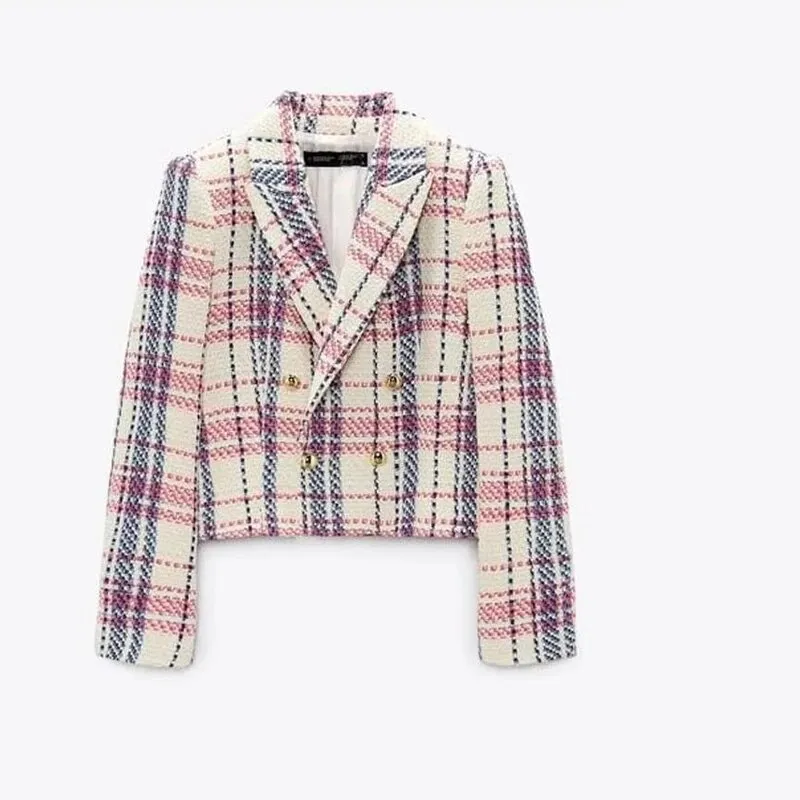 Double Breasted Chic Plaid Coats