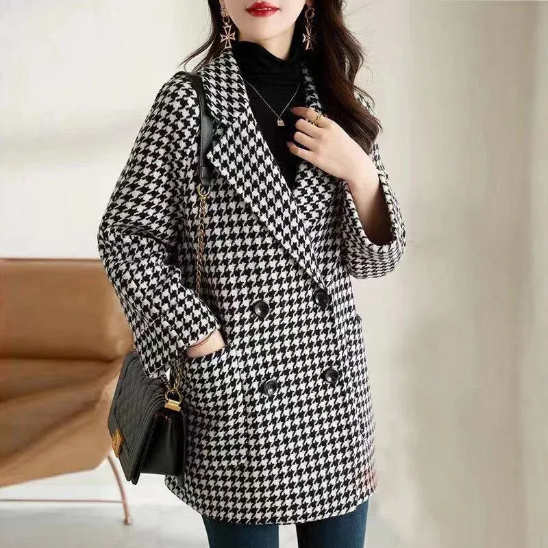 Double Breasted Woolen Luxury Plaid Coats