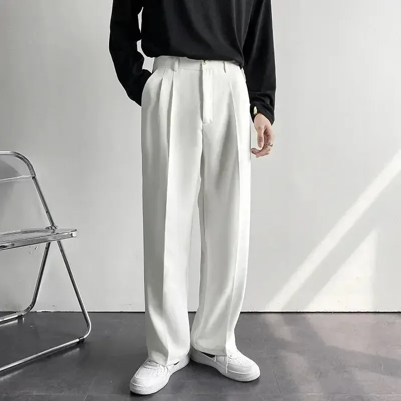 Dresvik | Mens Pleated Wide Leg Trousers Loose Fit Black, Grey & White Smart Slacks for Retro, Korean & Formal Outfits
