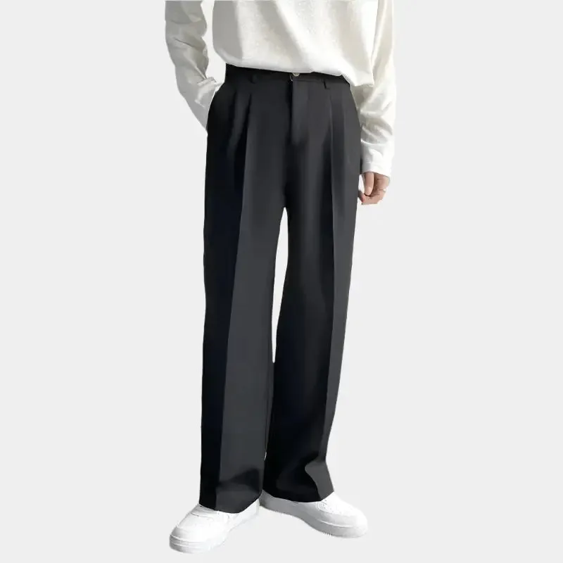 Dresvik | Mens Pleated Wide Leg Trousers Loose Fit Black, Grey & White Smart Slacks for Retro, Korean & Formal Outfits