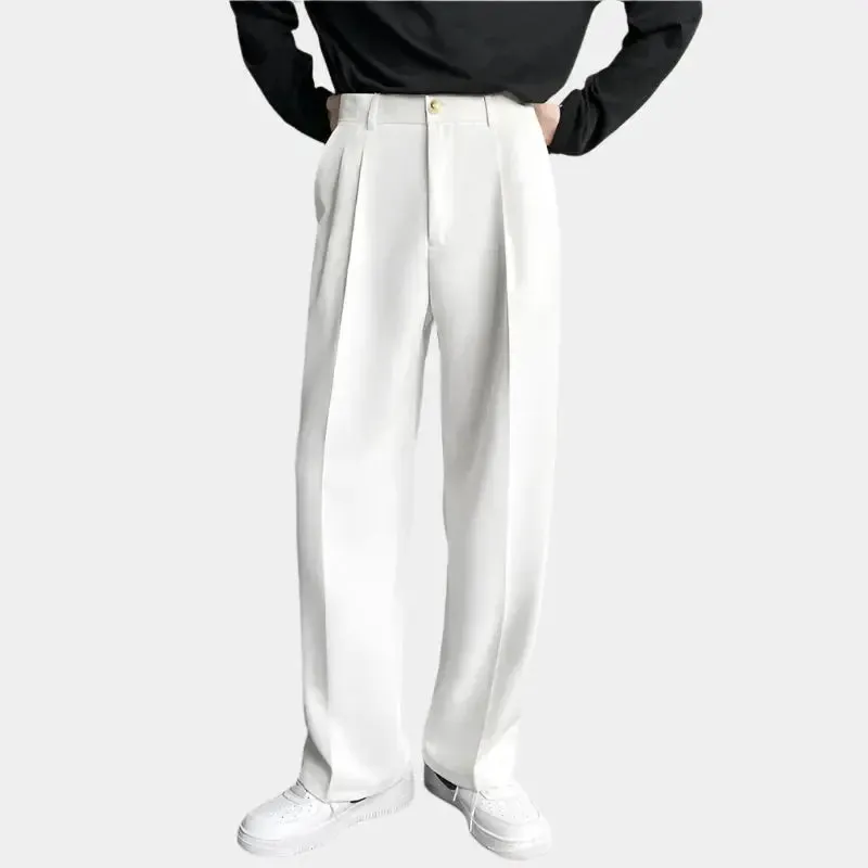 Dresvik | Mens Pleated Wide Leg Trousers Loose Fit Black, Grey & White Smart Slacks for Retro, Korean & Formal Outfits