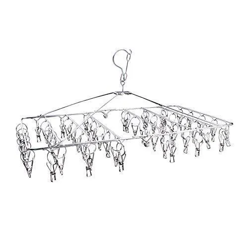 DX DA XIN Clip and Drip Hanger -52 Clips Clothes Drying Hanger for Delicates, Jeans, Sock, Scarf, Gloves, Underwear, Bras, Cloth Diapers - with 20 Metal Clothespins and 6 Self Adhesive Hooks