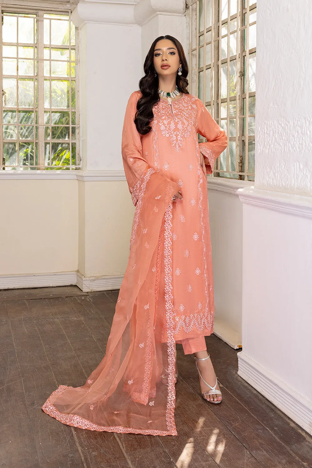 Elegant Deep Peach Pakistani Salwar Kameez with Dupatta Salwar Suit