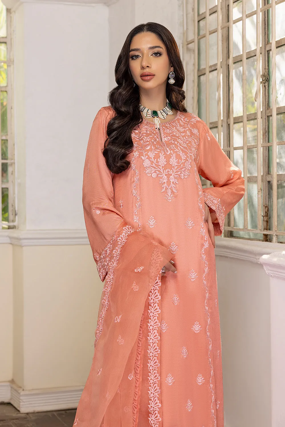 Elegant Deep Peach Pakistani Salwar Kameez with Dupatta Salwar Suit