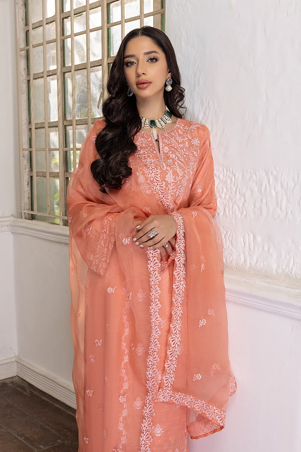 Elegant Deep Peach Pakistani Salwar Kameez with Dupatta Salwar Suit