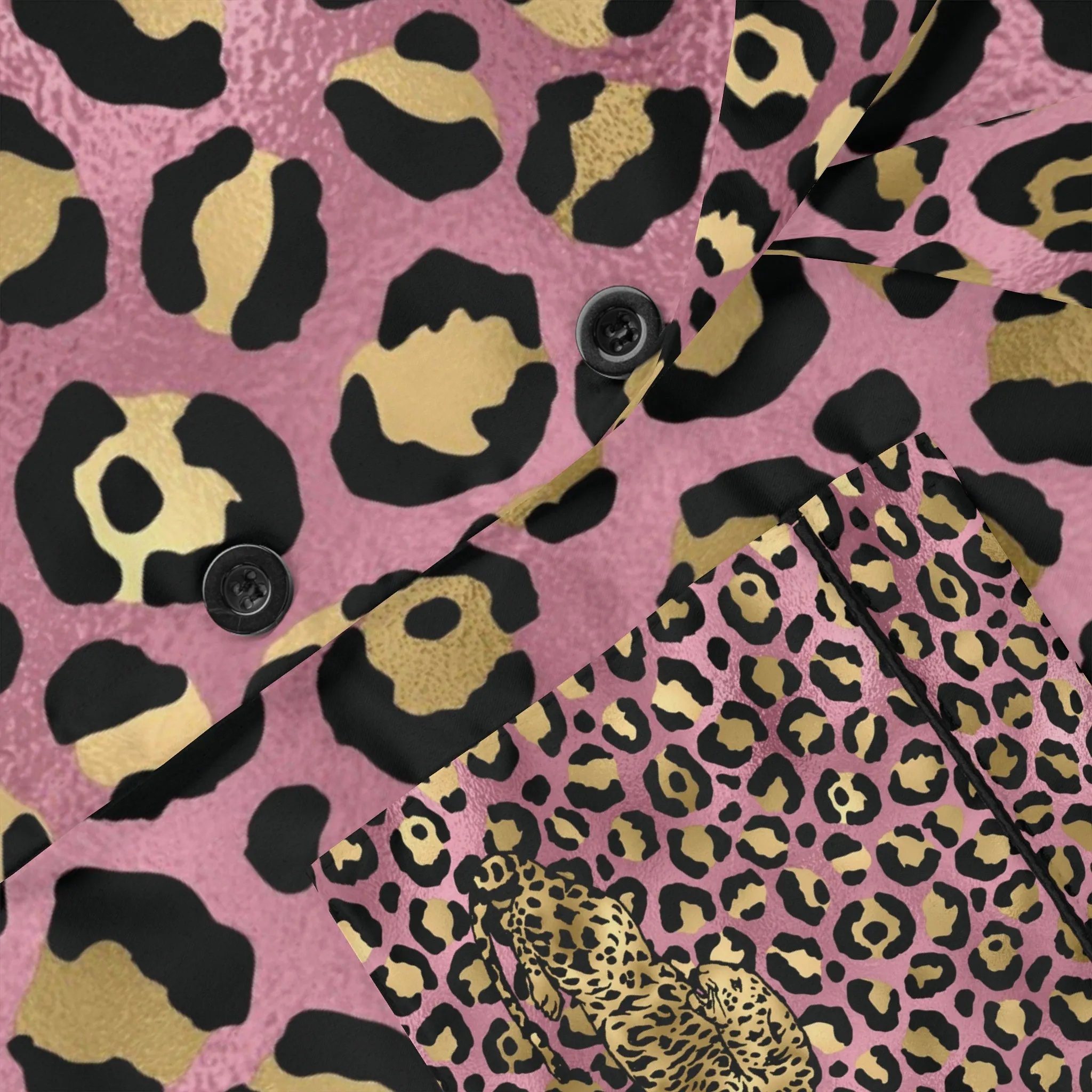Elegant Women's Satin Pajamas Set - Pink and Gold Leopard Print