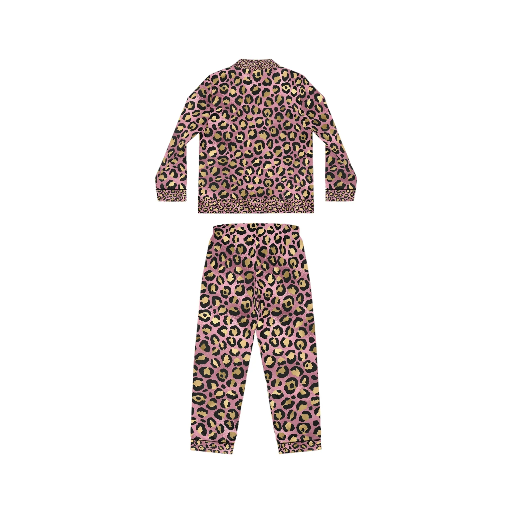 Elegant Women's Satin Pajamas Set - Pink and Gold Leopard Print