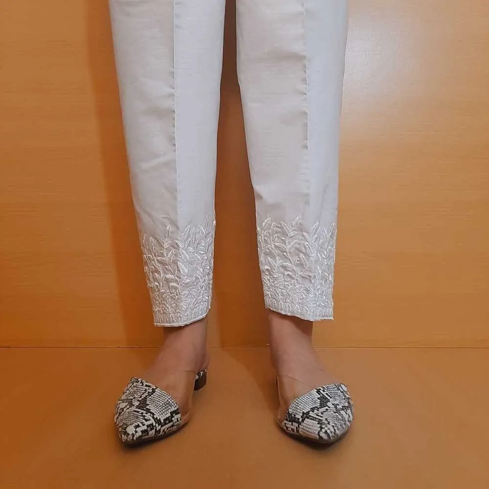 Embroided – Cotton Trouser – White – ZT365