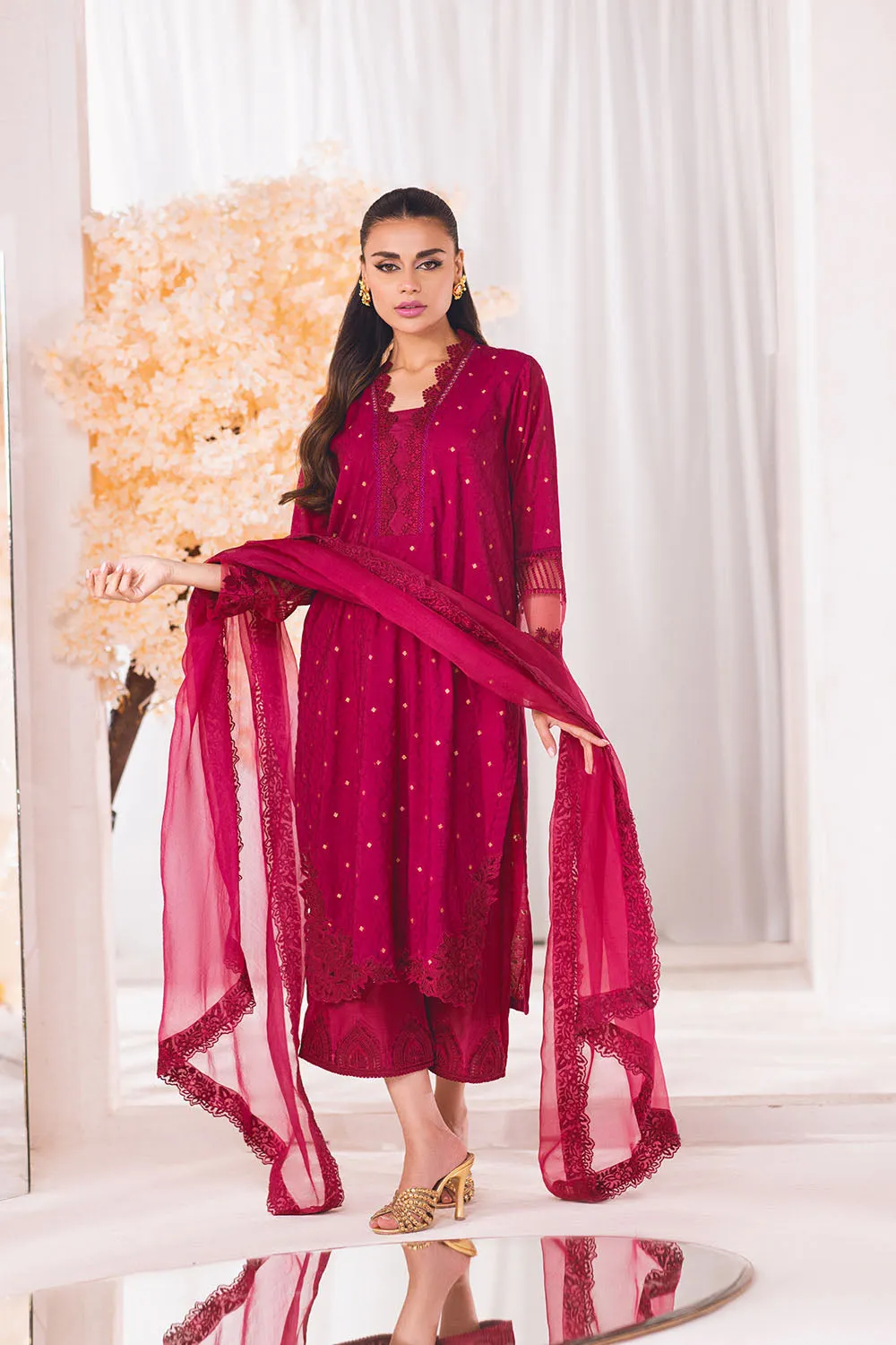 Embroidered Shocking Pink Pakistani Salwar Kameez with Dupatta Dress