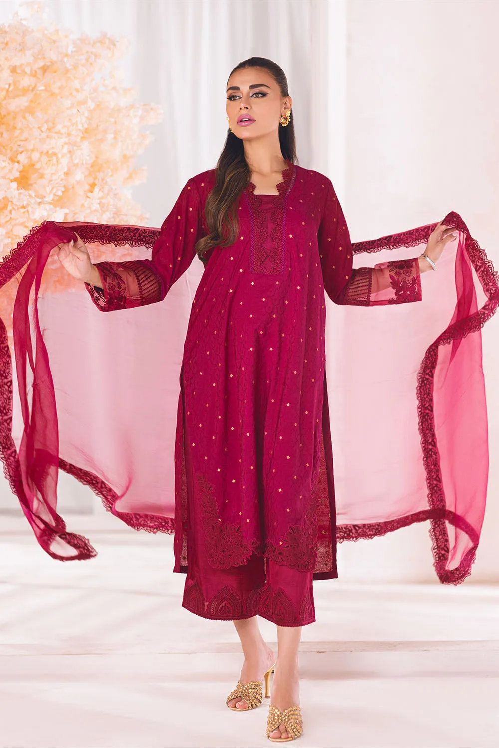 Embroidered Shocking Pink Pakistani Salwar Kameez with Dupatta Dress