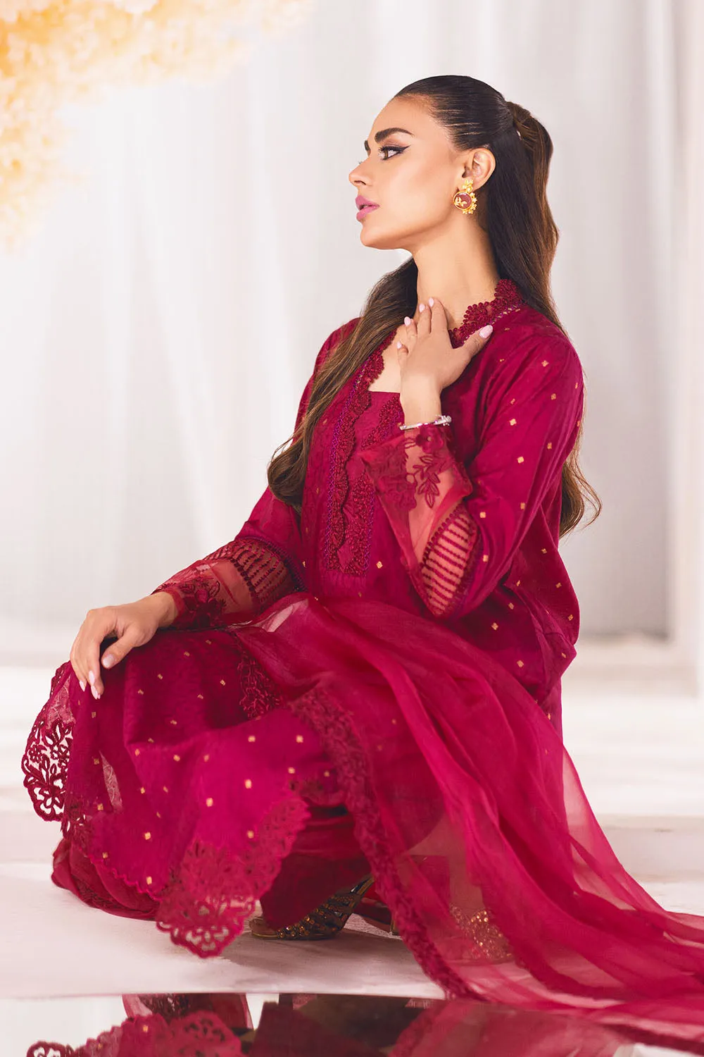 Embroidered Shocking Pink Pakistani Salwar Kameez with Dupatta Dress