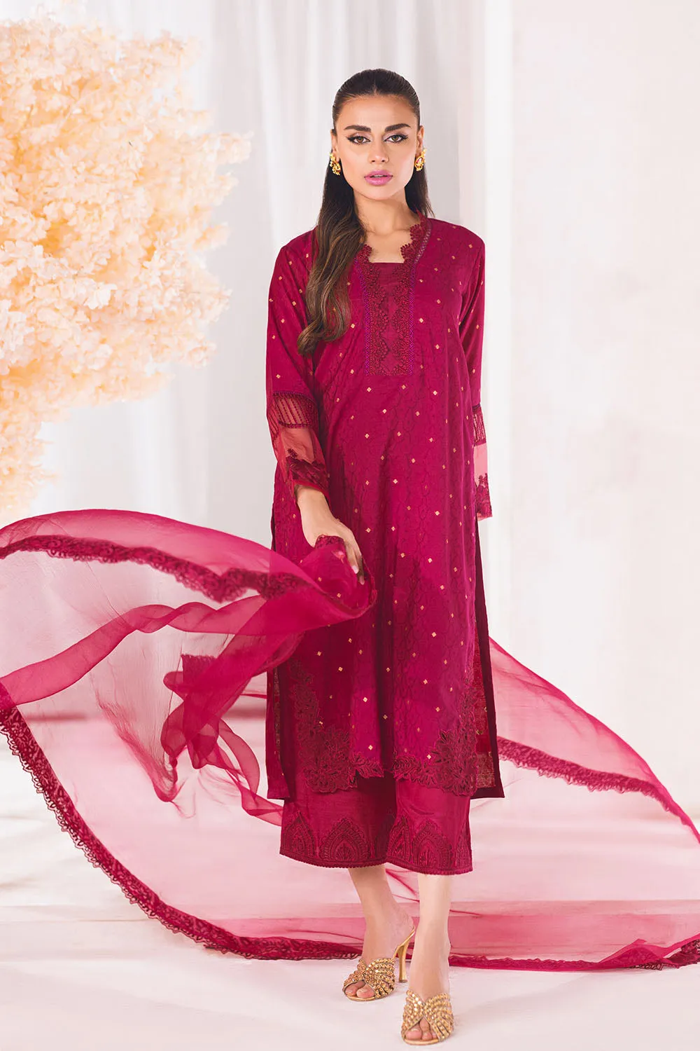 Embroidered Shocking Pink Pakistani Salwar Kameez with Dupatta Dress